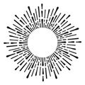 Sunburst doodle line art. Hand drawn sun burst, round banner with circle explosion. Retro sketch radial rays, black