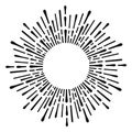 Sunburst doodle line art. Hand drawn sun burst, round banner with circle explosion. Retro sketch radial rays, black Royalty Free Stock Photo