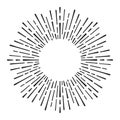 Sunburst doodle line art. Hand drawn sun burst, round banner with circle explosion. Retro sketch radial rays, black