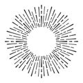 Sunburst doodle line art. Hand drawn sun burst, round banner with circle explosion. Retro sketch radial rays, black Royalty Free Stock Photo