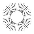 Sunburst doodle line art. Hand drawn sun burst, round banner with circle explosion. Retro sketch radial rays, black