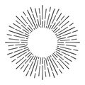 Sunburst doodle line art. Hand drawn sun burst, round banner with circle explosion. Retro sketch radial rays, black Royalty Free Stock Photo