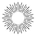 Sunburst doodle line art. Hand drawn sun burst, round banner with circle explosion. Retro sketch radial rays, black Royalty Free Stock Photo
