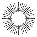 Sunburst doodle line art. Hand drawn sun burst, round banner with circle explosion. Retro sketch radial rays, black