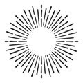 Sunburst doodle line art. Hand drawn sun burst, round banner with circle explosion. Retro sketch radial rays, black Royalty Free Stock Photo