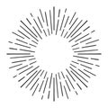Sunburst doodle line art. Hand drawn sun burst, round banner with circle explosion. Retro sketch radial rays, black