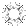 Sunburst doodle line art. Hand drawn sun burst, round banner with circle explosion. Retro sketch radial rays, black Royalty Free Stock Photo