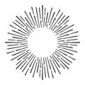 Sunburst doodle line art. Hand drawn sun burst, round banner with circle explosion. Retro sketch radial rays, black Royalty Free Stock Photo