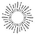 Sunburst doodle line art. Hand drawn water splash, round banner with circle explosion. Retro sketch radial rays, black Royalty Free Stock Photo