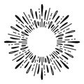 Sunburst doodle line art. Hand drawn water splash, round banner with circle explosion. Retro sketch radial rays, black Royalty Free Stock Photo