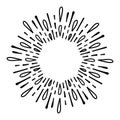 Sunburst doodle line art. Hand drawn water splash, round banner with circle explosion. Retro sketch radial rays, black Royalty Free Stock Photo