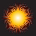 Sunburst explosion vector graphic. Detonation icon. Cartoon style firework flash logo. Spark beam symbol.