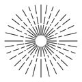 Sunburst firework explosion, bursting or light rays, linear drawing. Vector trendy hand drawn retro isolated design