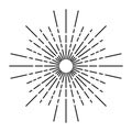 Sunburst firework explosion, bursting or light rays, linear drawing. Vector trendy hand drawn retro isolated design