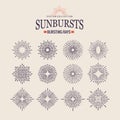 Sunburst icon set. Retro hand drawn sparkle. Geometric sun beams in different forms. Bursting rays design elements. Star Royalty Free Stock Photo