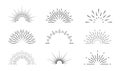Sunburst icon. Sun burst with lines. Retro logo of half circle with radial rays. Graphic burst of sunshine light. Starburst with