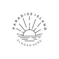 Sunburst paradise island line art minimalist icon logo vector template illustration design Royalty Free Stock Photo