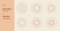 Sunburst Rays Design Elements, Sun Rays Decorative Frames. Vector Illustration Editable Stroke