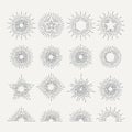 Sunburst retro icon set. Line drawing of sunshine. Abstract vector illustration