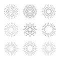 Sunburst set. Big collection sunburst best quality. Star, firework explosion, logo, emblem, tag. Web banner. Vector Illustration. Royalty Free Stock Photo