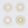 Sunburst set gold glitter style on transparent background