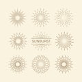 Sunburst set gold style isolated on background for logotype, emblem, logo, tag. Firework explosion, star. Vector stock Royalty Free Stock Photo