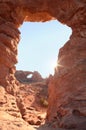 Sunburst at Turret Arch with South Window in Arches National Park Royalty Free Stock Photo