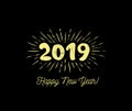 Sunbursts 2019. Congratulation with Happy New Year. Vector illustration Royalty Free Stock Photo