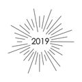 Sunbursts 2019. Congratulation with Happy New Year. Vector illustration Royalty Free Stock Photo