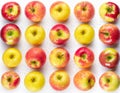 Suncrisp Apples arranged a rectangular pattern, on a white background, shot from above