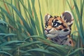 sunda clouded leopard crouching in tall grass