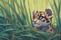 sunda clouded leopard crouching in tall grass Royalty Free Stock Photo