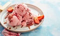 Sundae with fruity strawberry ice cream