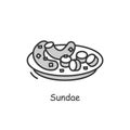 Sundae icon. Traditional korean street food.Line vector illustration.