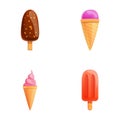 Sundae icons set cartoon vector. Various multicolored ice cream