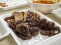 Sundae, a type of blood sausage in Korean cuisine. Made by steaming pig intestines stuffed with various ingredients.