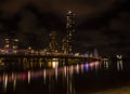 The Sundale bridge with lights and reflections and skyscrapers Royalty Free Stock Photo