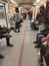 Sunday February 19th on the subway in Toronto Ontario Canada passengers on line 1 on the ttc or the Toronto transit commission