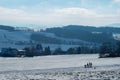 Sunday promenade on a flat, snow covered plain near Zurich, Switzerland