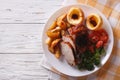 Sunday Roast on the plate close up on the table. horizontal top Royalty Free Stock Photo