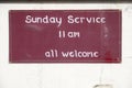 Sunday service all welcome sign at church for religious worship