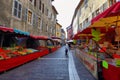 Sunday street market in old city of Annecy, France Royalty Free Stock Photo