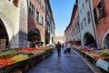 Sunday street market in old city of Annecy, France Royalty Free Stock Photo