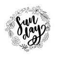 Sunday - Vector hand drawn lettering phrase. Modern brush calligraphy for blogs and social media Royalty Free Stock Photo