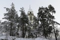 Sundbyberg Church in Stockholm, Sweden in winter.