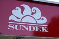 Sundek logo text and sign brand front wall facade shop of swimwear underclothing