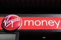 Exterior shot of Virgin Money Bank Branch Building showing company name and logo