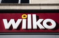 Exterior shot of Wilko Store showing company name, signage and logo