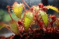 sundew plant with trapped insects on sticky leaves