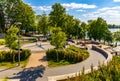 Sundial Park at Wojska Polskiego street over Jezioro Elckie lake in Elk town in Masuria region in Poland